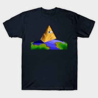 illuminati eye, illuminati triangle over planet earth T-Shirt